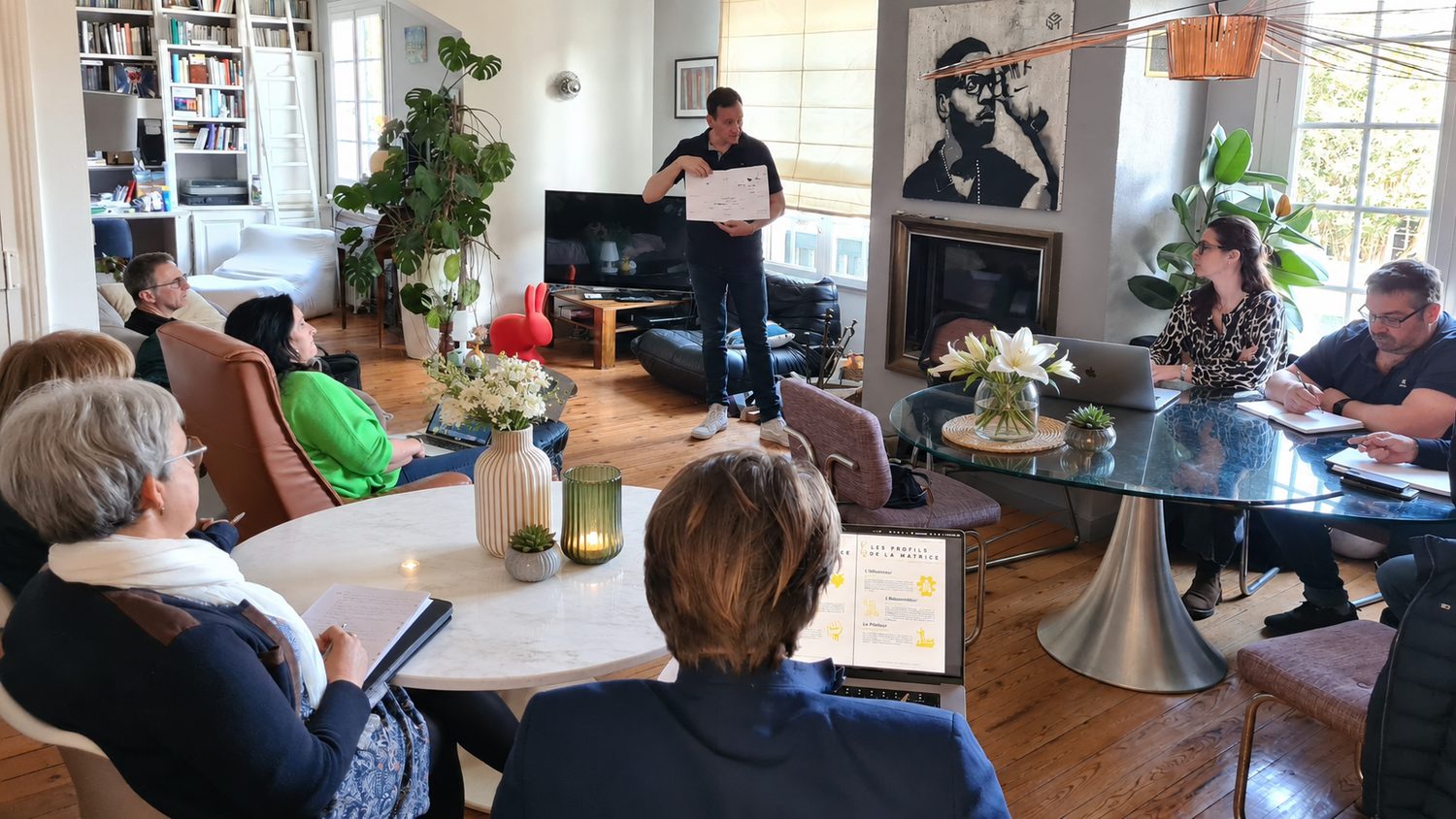 impaKt group in a working session — Iker Aguirre presents the Impact Leader Matrix